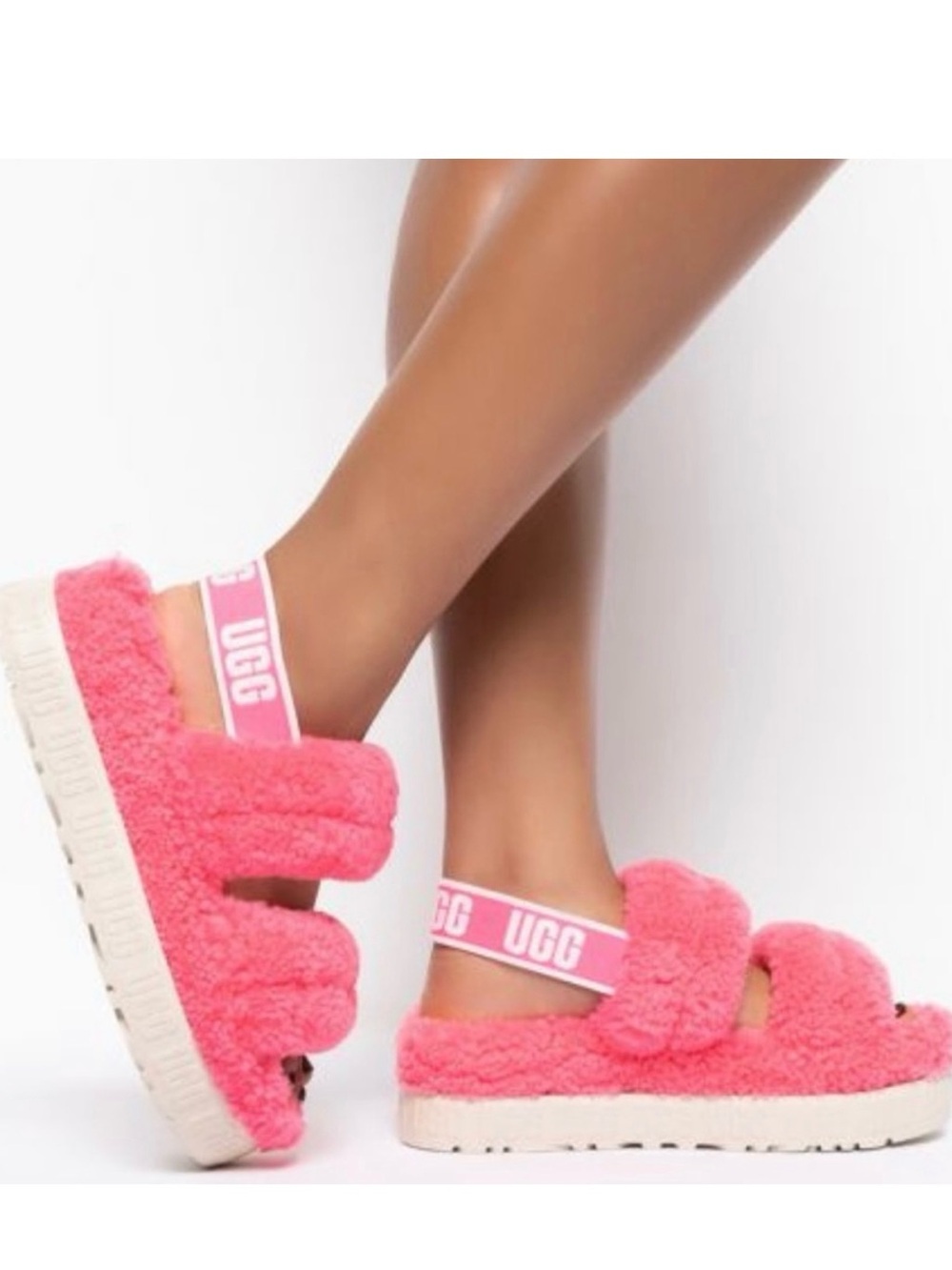 UGG Oh Fluffita Pink Rose Shearling Platform Women’s Slides Size 8 NWT